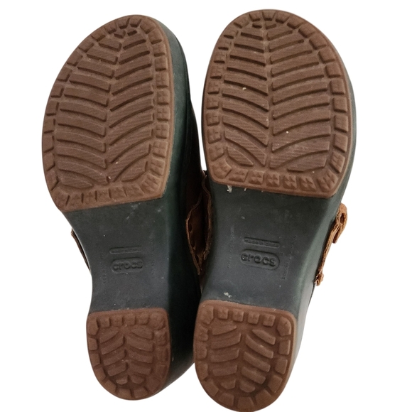 Crocs Cobbler Buckle Brown Leather Clog Mules Women's size 7 - Picture 5 of 14